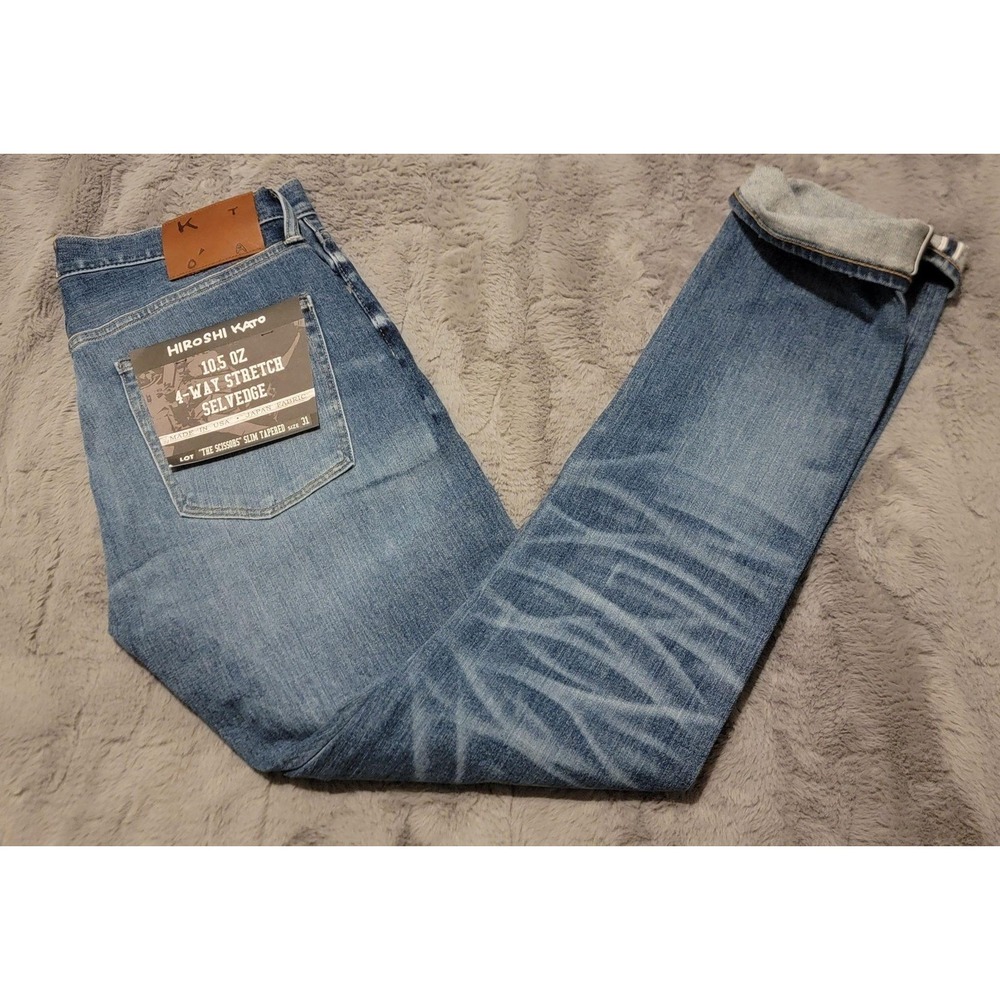 Hiroshi Kato Jeans Mens 31x34 Blue‎ Scissors Slim Taper 4-Way Stretch Selvedge